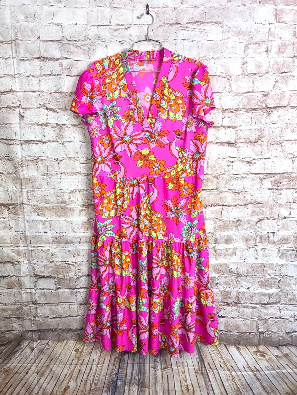 Jude Connally Libby Dress in Twirling Peacock Spring Pink Size Large